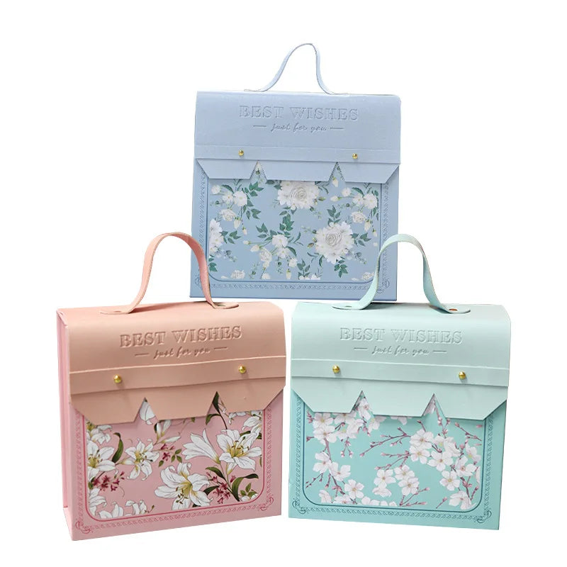 Spot Luxury Cardboard PU Material Suitcase Paper Small Suitcase with Handle High-end Wedding Candy Box Best Wishes