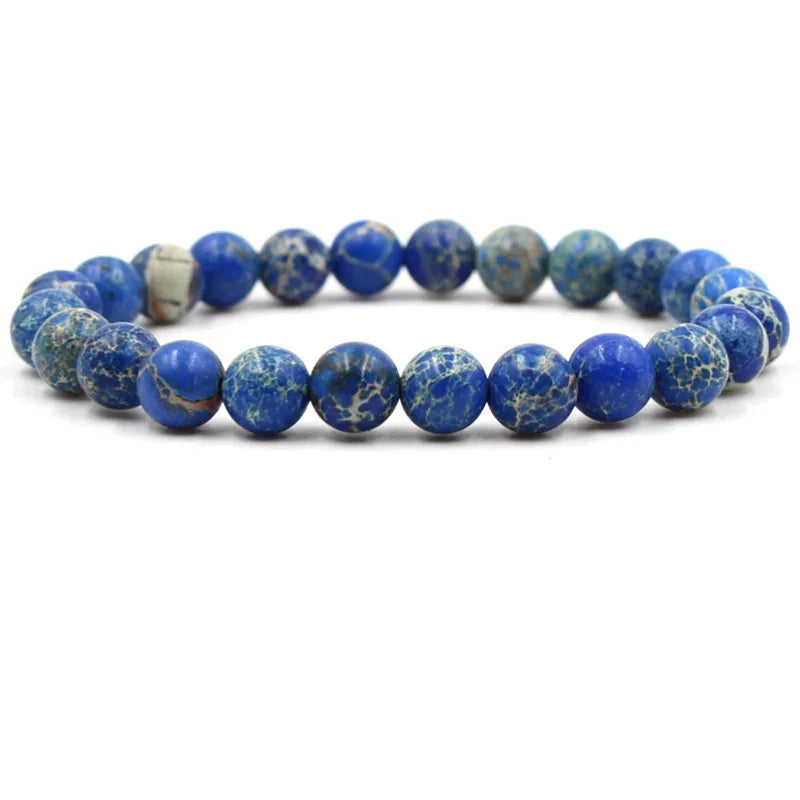 In Stock 8mm Emperor Blue Jasper Stone Buddha Bead Bracelet Stretchy Elastic Emperor Bracelet