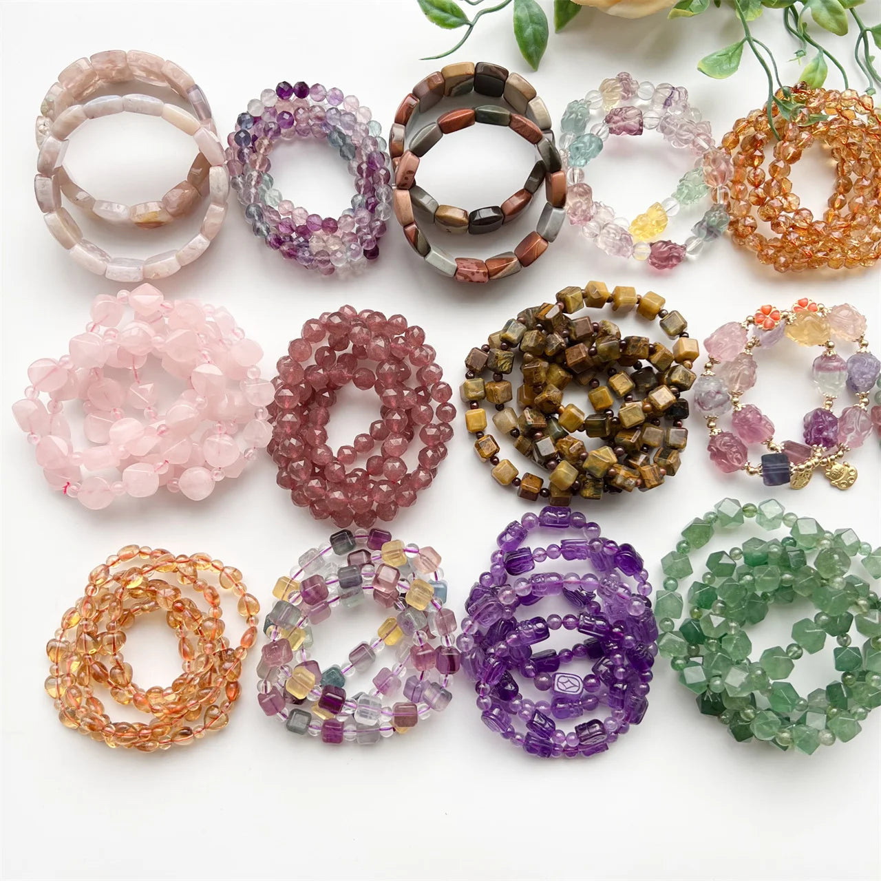 Natural Crystal Gemstone Bracelet Faceted Square Heart Free Form Piuxiu Metal Rose Quartz Bracelet