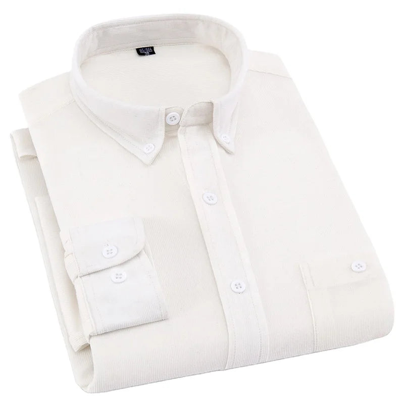 Corduroy Men Long Sleeved Slim Fitting and Thickened Casual Shirt