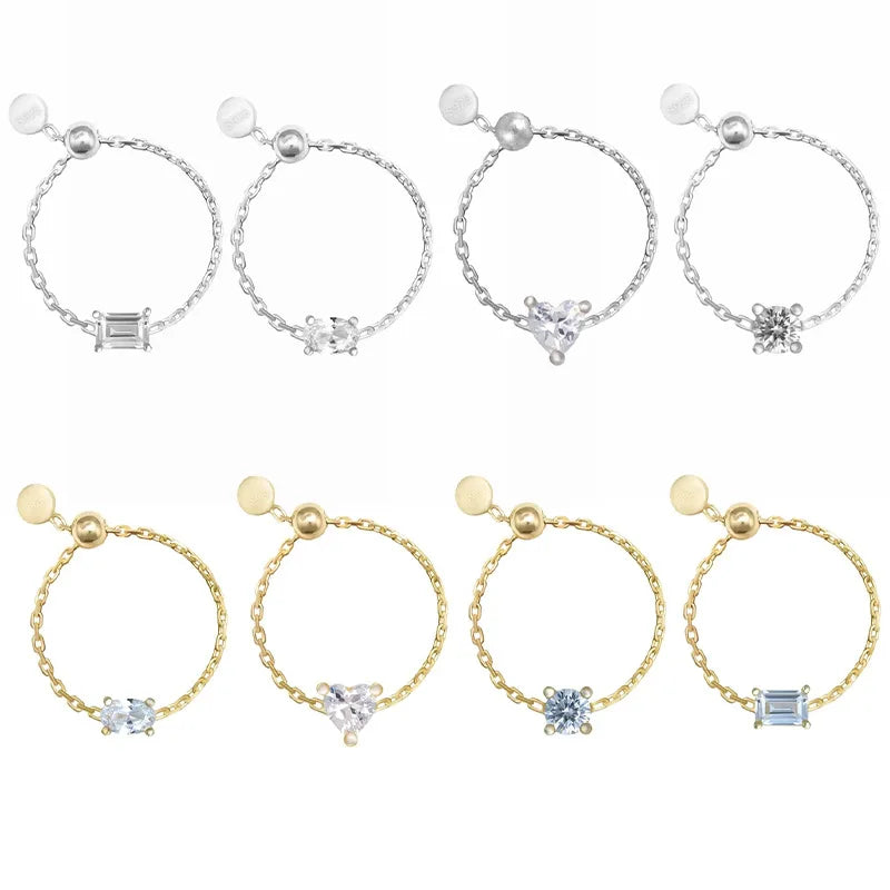 Popular Opal Chain Finger Ring 925 Sterling Silver Claw Setting Pink Zircon Heart Chain Ring for Women