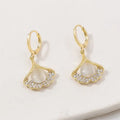 Delicate Crystal Hoop Earrings Opal Studs Earrings Ginkgo Leaf Earrings for Women