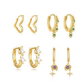 Fashion Hoop Jewelry Heart Green Zircon 925 Silver Hoop Earring for Women