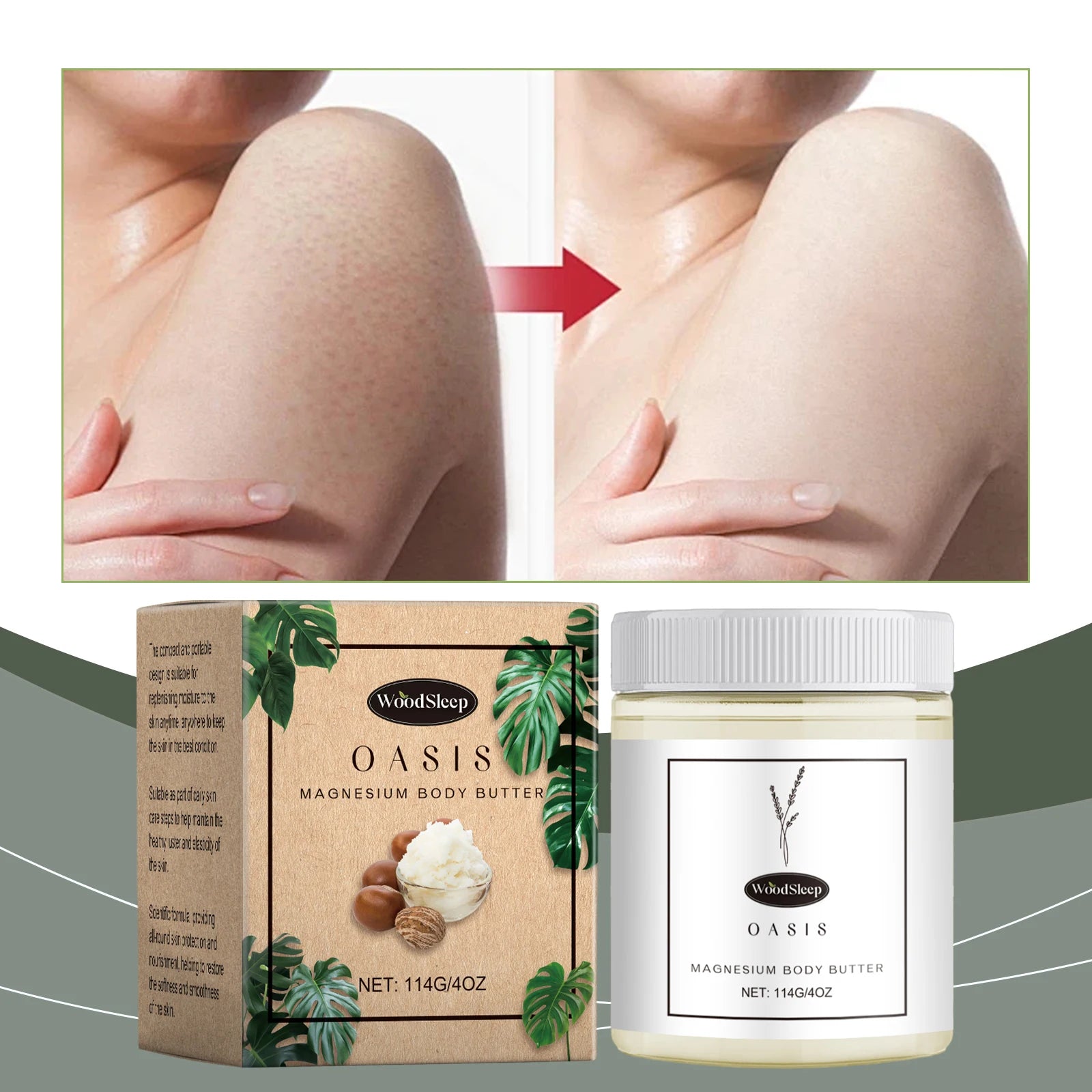 WOODSLEEP Magnesium Body Shea Butter Lotion Private Label Relieve Fatigue Tension Relax Body Muscles Enhance Skin Vitality Cream