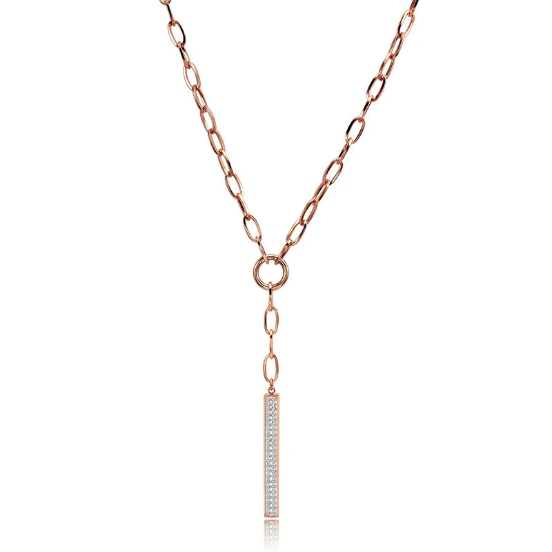 Oval Link Chain Necklace for Women Cubic Zirconia Stone Rectangular Pendant Necklace Rose Gold Friendship Women Chain Necklace