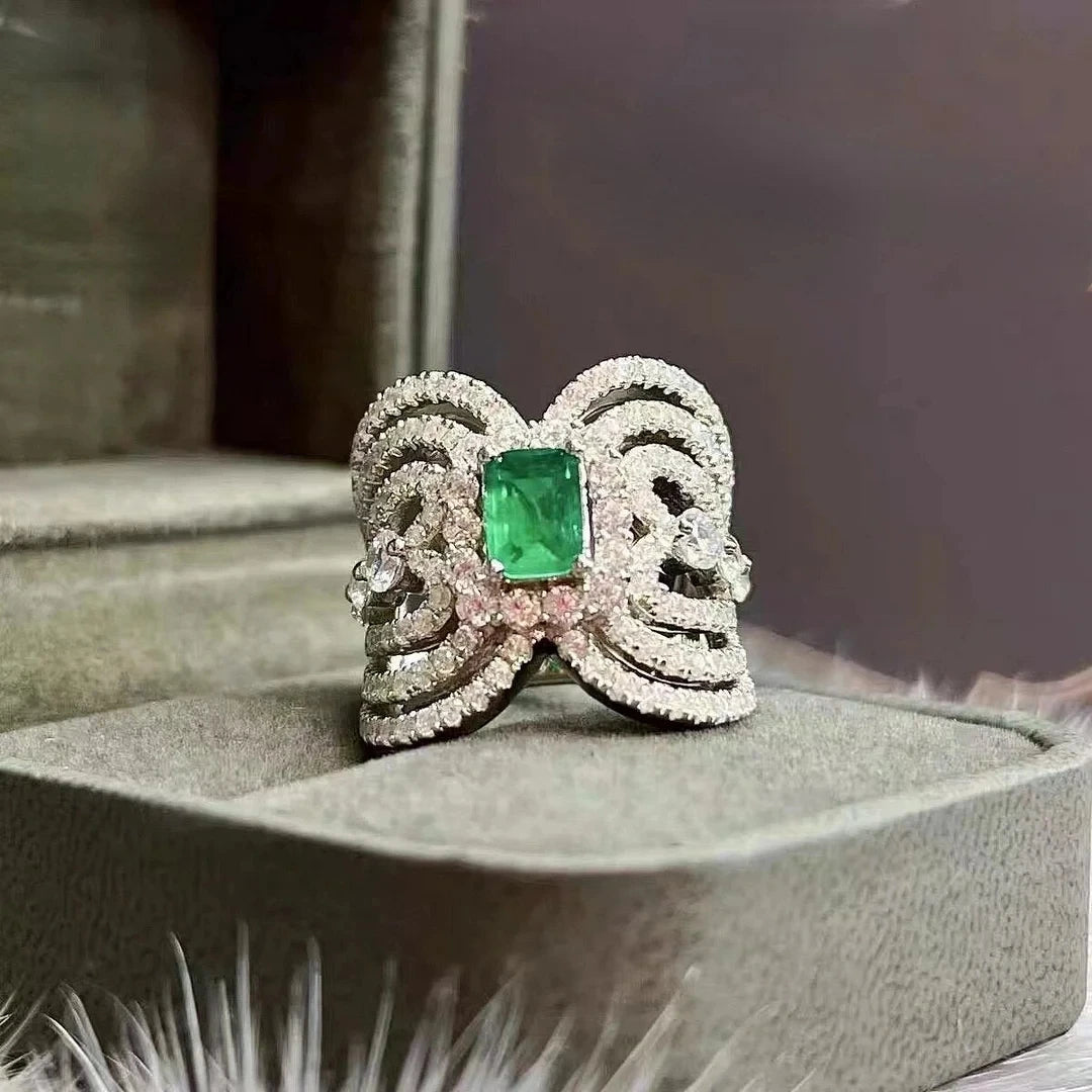 CAOSHI Custom 5A Big CZ Cubic Zirconia Emerald Stone Green Ring Vintage Diamond Silvery Party Rings for Women