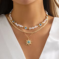 Vintage Contrasting Color Personality Eye Pearl Necklace/Collar Ethnic Sun Turquoise Pendant Necklace Fashion Jewelry Idea Gift