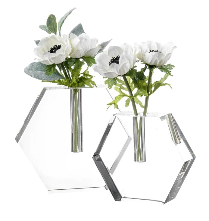 Modern Creative Geometric Shape Octagonal Handmade Wedding Table Decoration Elegant Clear Hexagon Acrylic Lucite Vase