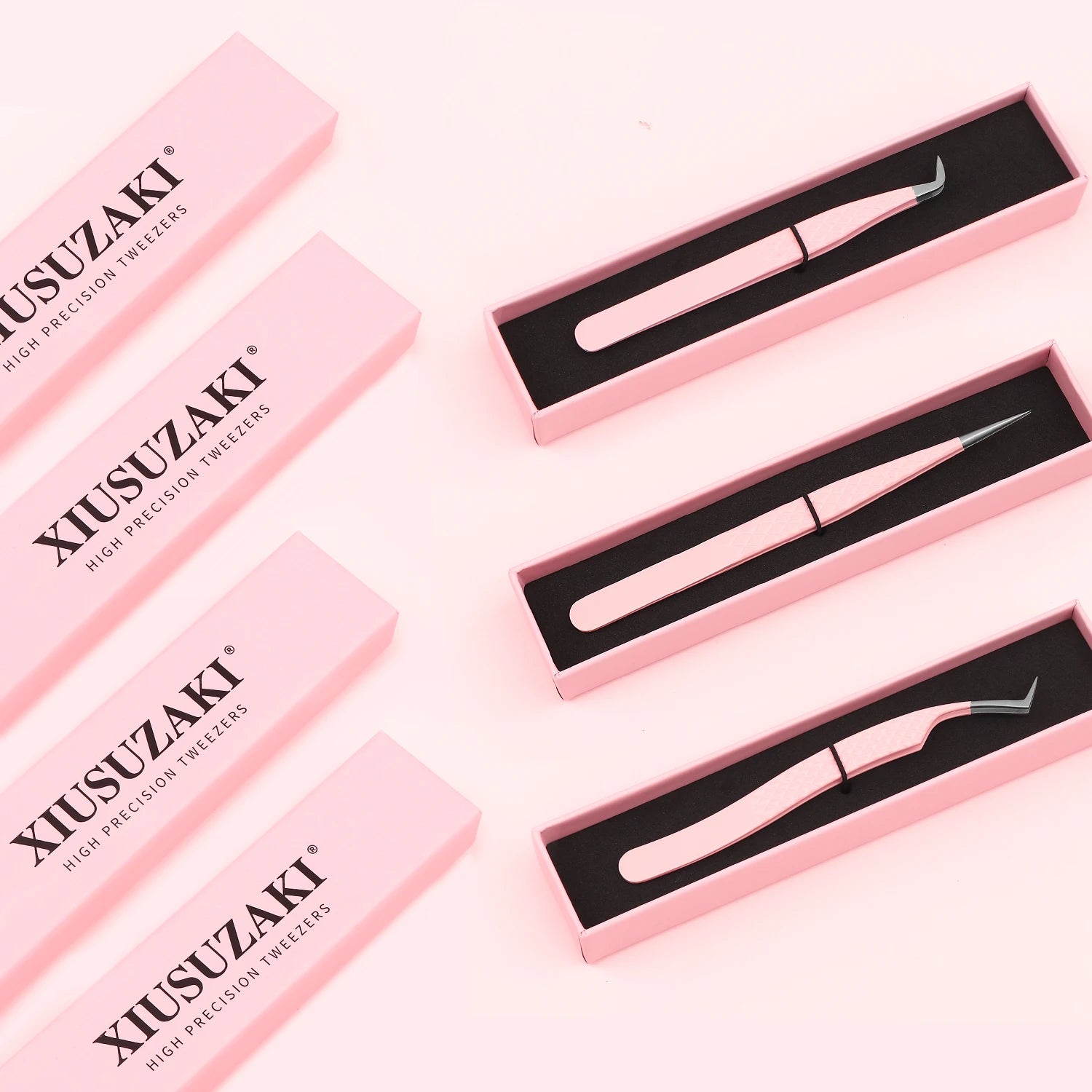 XIUSUZAKI 90 Degree Lash Extension Supplies Tweezers Light Grip Fiber Tip Set Best Diamond Tip Steel Lash Tweezers