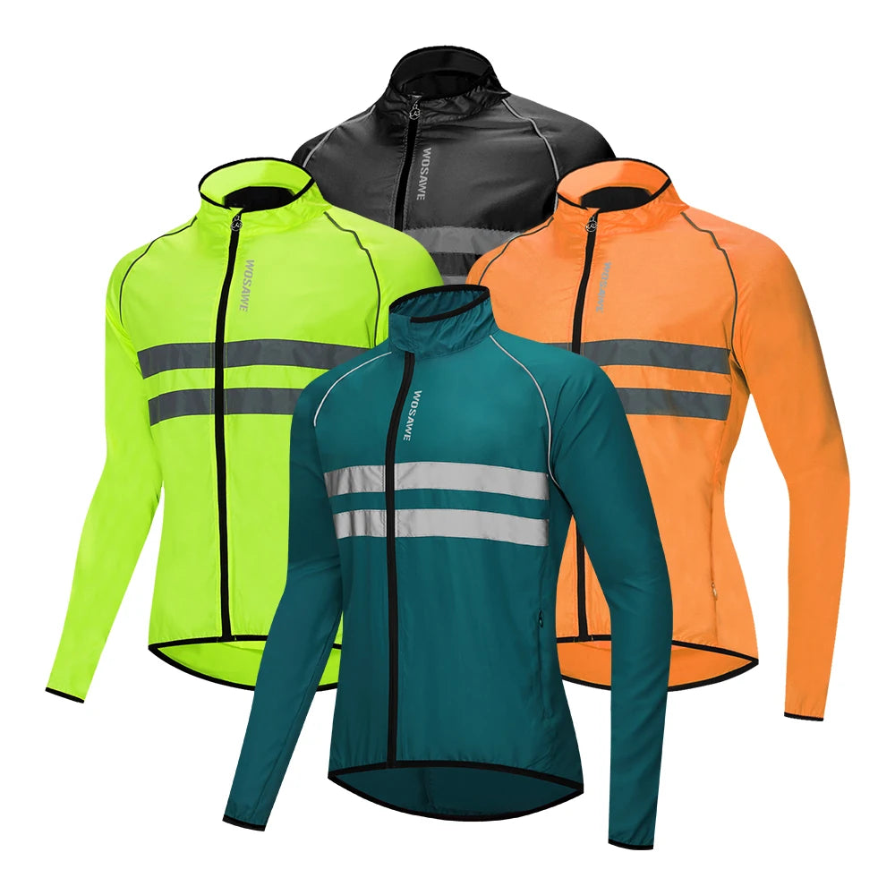 WOSAWE Men Road Bike Windbreaker Reflective Cycling Jacket Breathable Windproof Bicycle Jacket for Safe Riding