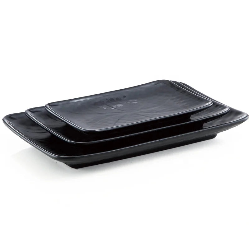 Unbreakable Japanese Restaurant Dinnerware 8 Inch Black Rectangle Melamine Plate