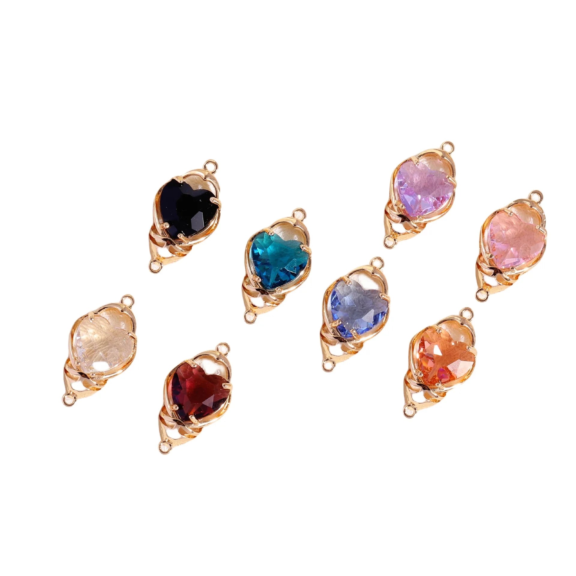 Double Loop Glass Crystal Heart Shaped Pendant Connector Gold Plated Copper for Making DIY Earrings Bracelets Necklaces