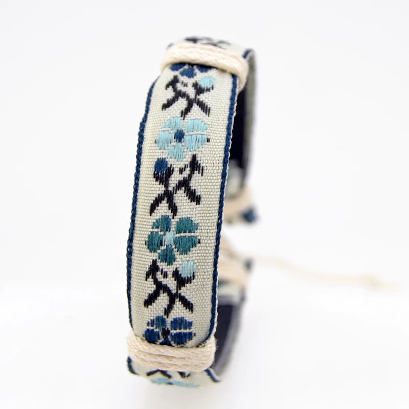 MA-021 Pink Bohemian Braided Chemical Fiber Beaded Cuff Wristbands Ethnic Anklet Bracelets for Men Women Gift