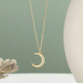 Trendy Crescent Pendant Choker Necklace 14K Gold Plated Stainless Steel Shiny Rhinestone Inlay Moon Pendant Necklace