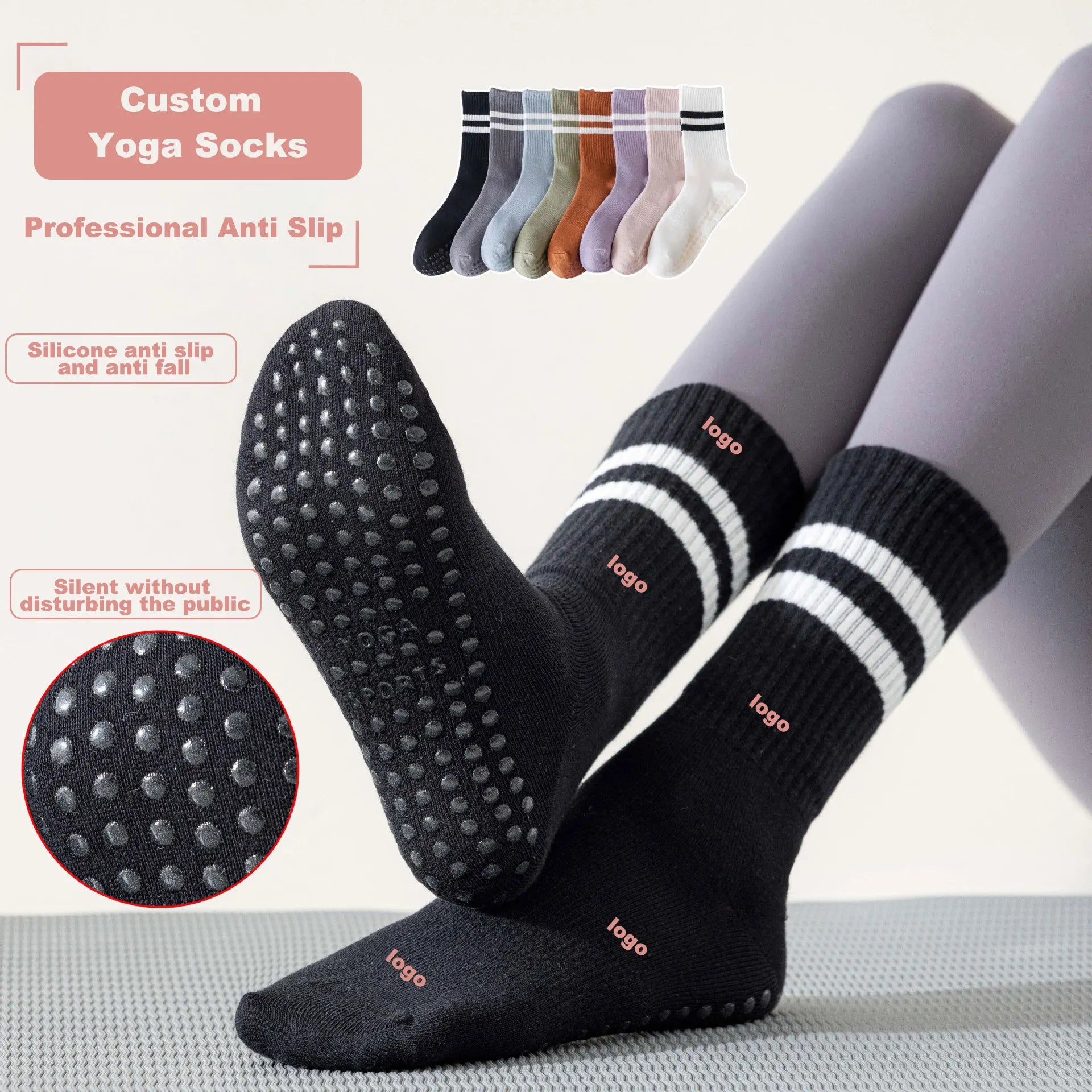 Uxyk-high Quality Cotton Bamboo Anti slip Socks Custom Design logo Grip Yoga Socks Custom Yoga Pilates Sock
