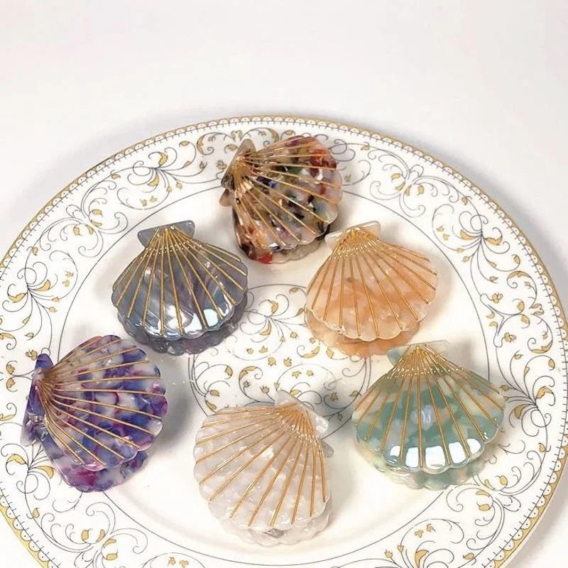 Pastel Sea Shell Acetate Resin Grips Hairpin Accessories Thin Hair Claw Clips for Women