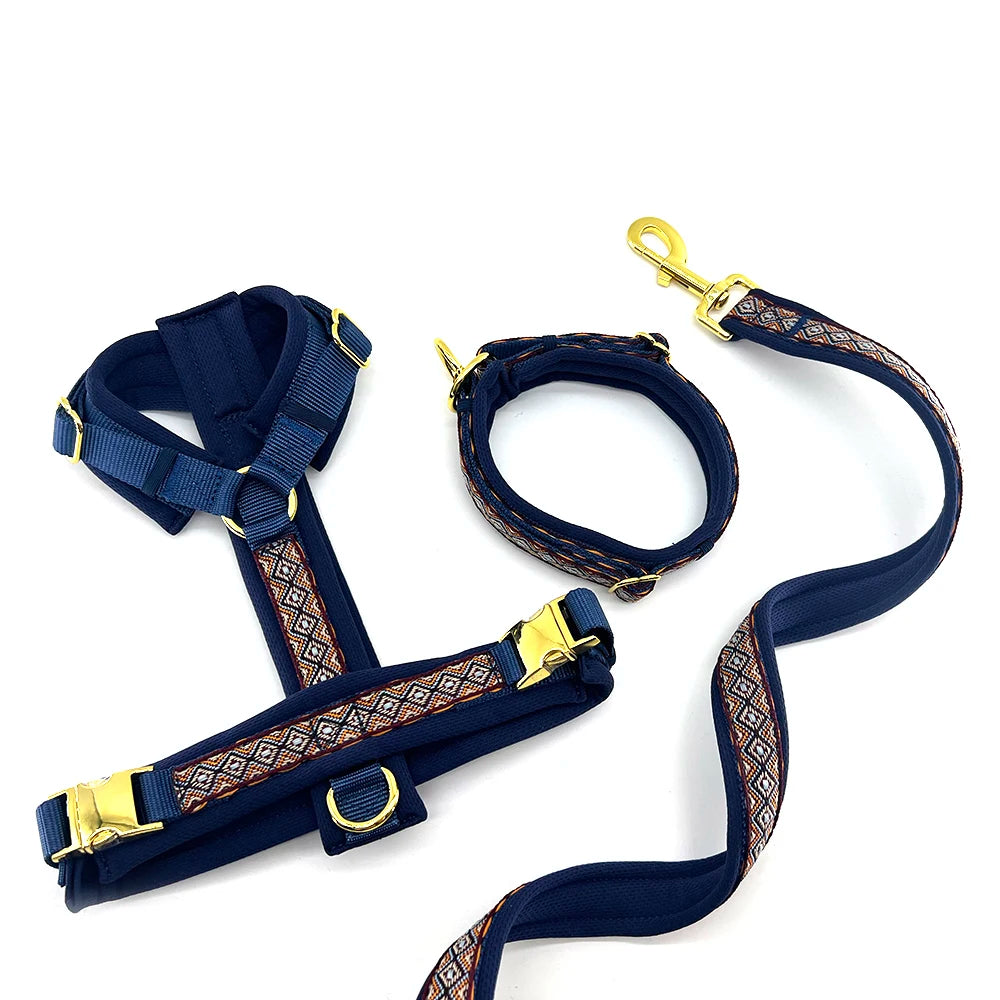No Pull Nylon Strap Fully Adjustable Outdoor Pet Vest Padded Jacquard Webbing Y Shape Harness and Leash Set for Dog