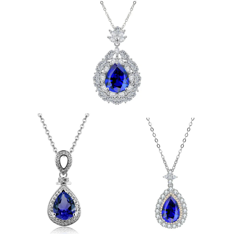 Pendant  4CT 10*10mm Pear Shape Blue Sapphire Gemstone 925 Sterling Silver for Necklace High Quality for Jewelry Making
