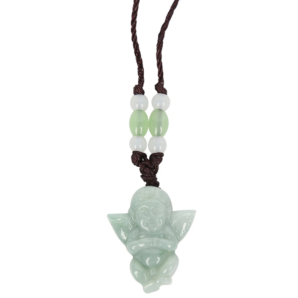Hot Sale Cheap Light Green Natural Stone Carving Crafts Little Angel Jade Pendants Jadeite  As Gifts