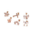 New Arrival Stainless Steel Thin Rod Screw Earrings Bow Pendant Zircon Stud Earrings