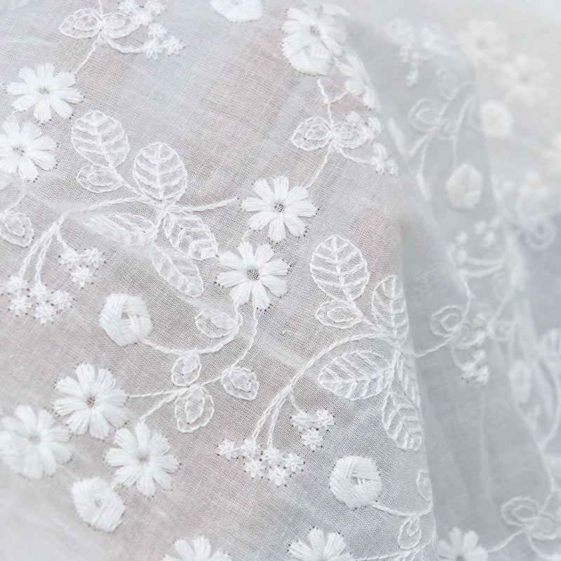 Newest Embroidered Fabric 100% Cotton Skin-friendly Breathable Lace Fabric for Kids and Woman Clothing