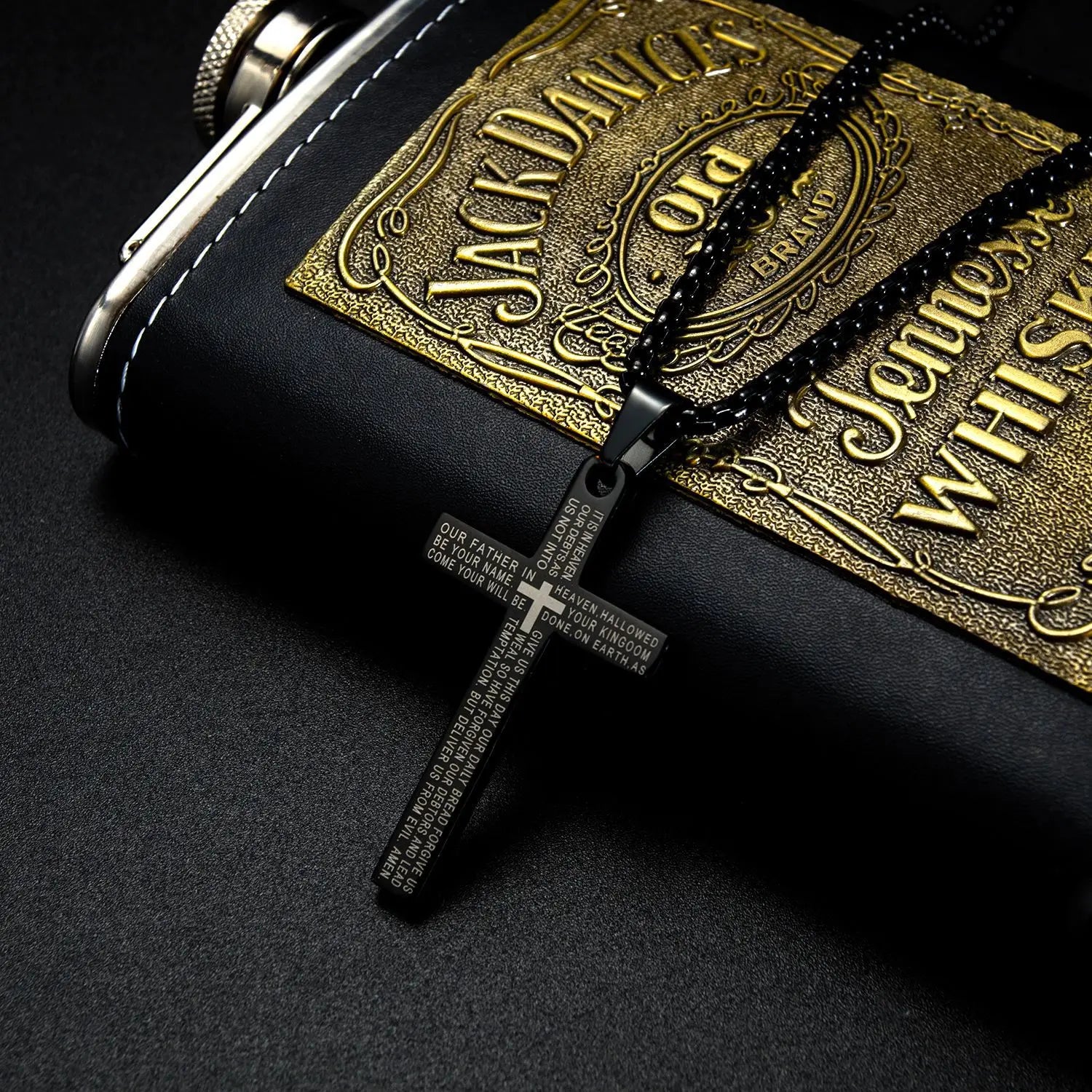 Hip Hop Stainless Steel Custom Engrave Bible Scripture Men Jesus Cross Necklace Pendant Gold Plated Trendy Style for Parties