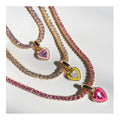Trendy Tennis Chain Colorful Zircon Necklace Epoxy Love Heart Pendant Necklace Plated 18k Gold for Women