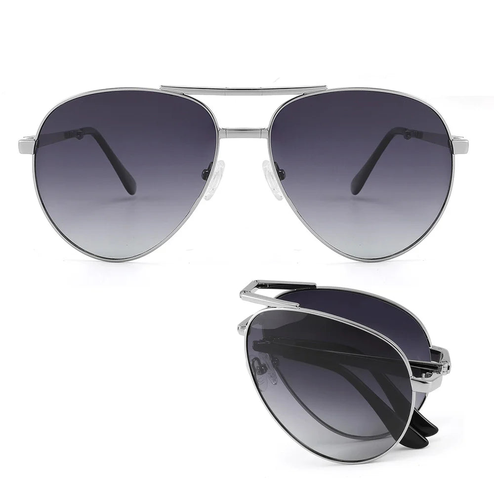 Unisex Sun Glasses Metal Classic Retro Polarized Pilot Sunglasses GLT9208 Foldable Stainless Steel for Men and Women