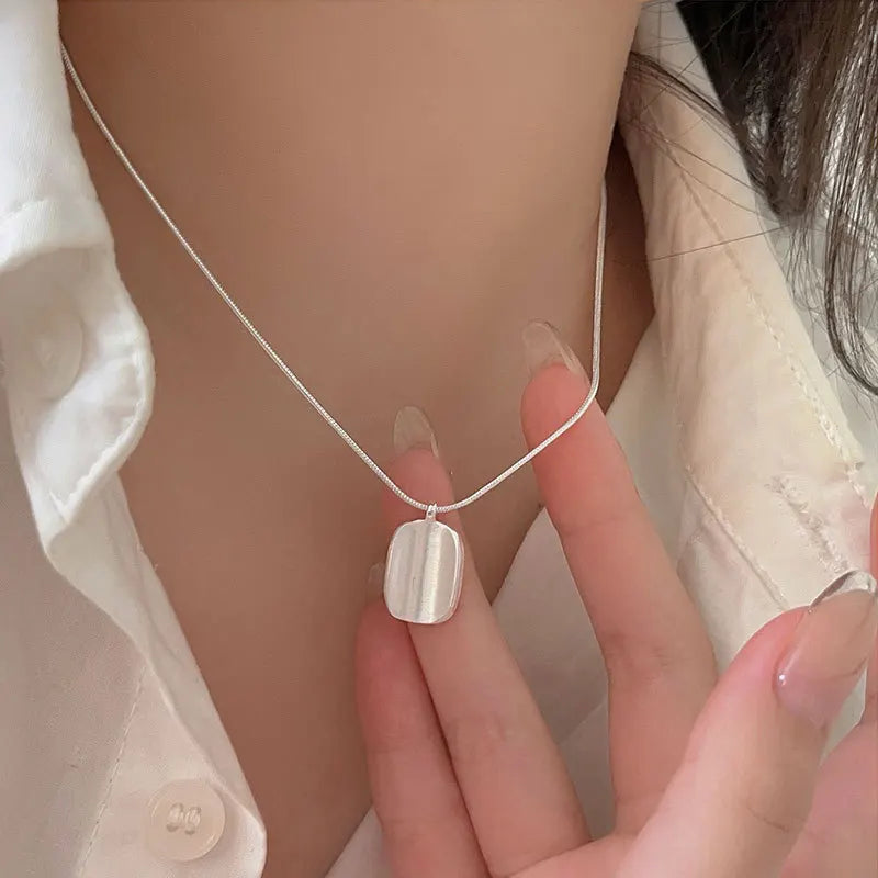 Real 925 Sterling Silver Snake Chain Brushed Oval Round Pendant Necklace for Women Gifts Jewelry