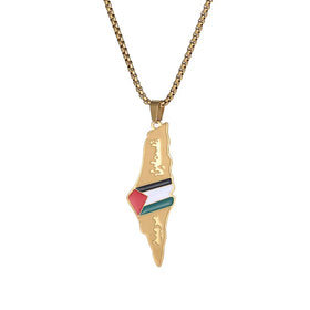 2023 Hot Sale 18K Gold Plated Arabic Word Palestine Map Necklace Peace Palestine Israel Pendant Necklace Stainless Steel Jewelry