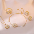 Hot Selling Zircon Necklace Earrings Ring Bracelet Set Fidget Spinner Jewelry Set Rotatable Flower Jewelry Set for Women