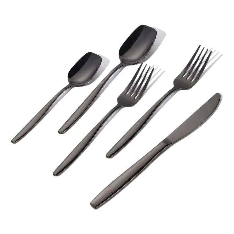 Personal Dining Stainless Steel Black Flatware Sliverware Spoon Fork Set Mirror Cutlery Set