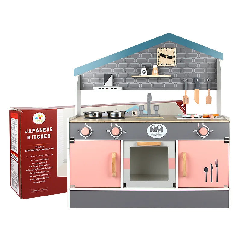 Children's Simulation Role Play Pink Wooden Kitchen Ware Set Educational Pretend Kitchenware Toys for Boys Girls