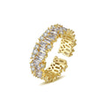 Jachon Engagement Stackable Zircon Eternity Bands Ring Adjustable 14k Gold Plated 3A Birthstone Zircon Ring for Women Jewelry