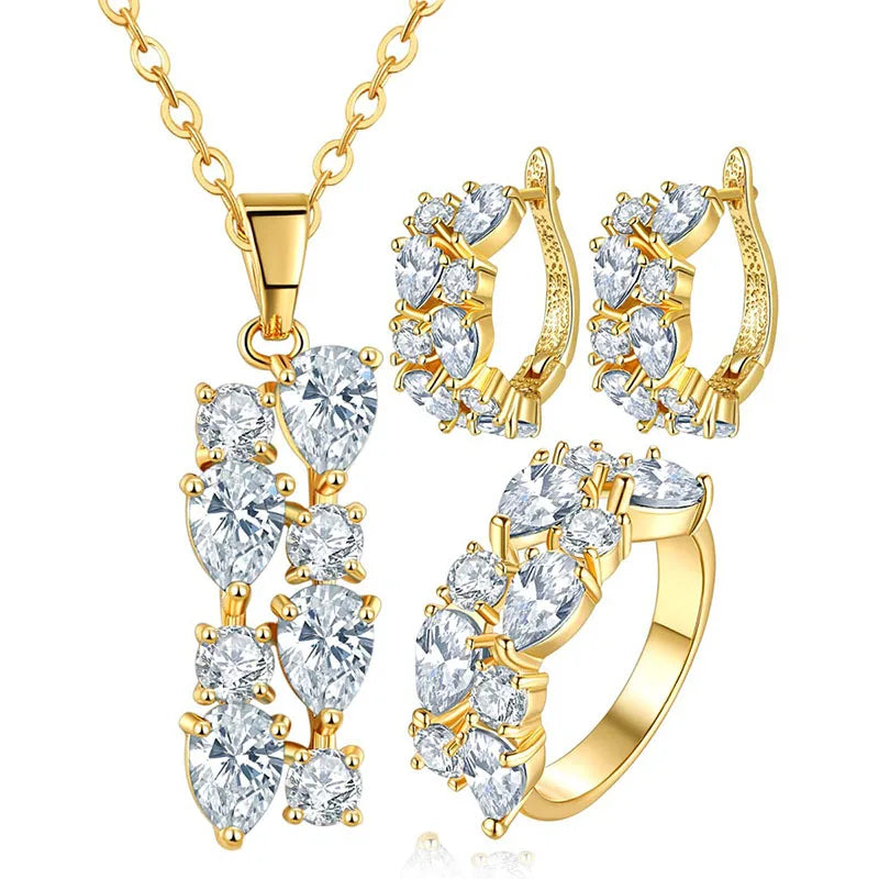 Factory Price 18k Gold Silver Plated Heart Cubic Zirconia Cz Jewelry Sets