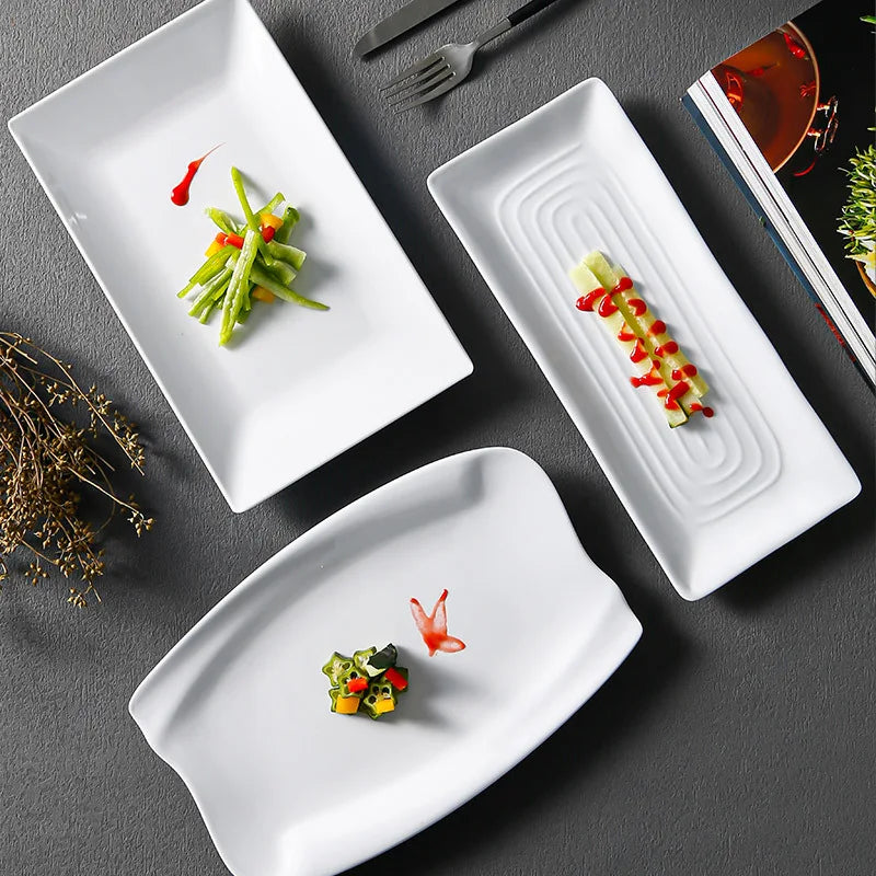 OEM/ODM White Melamine Plate Rectangle Multi Sizes Plastic Serving Flat Dish for Restaurant Use