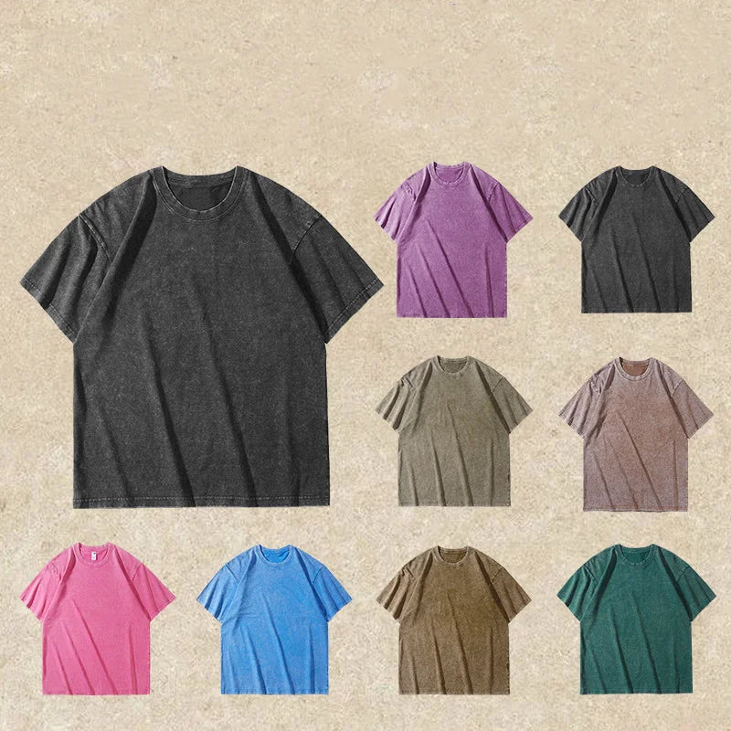 Digital Printed Acid Washed T-shirt Distressed Men Streetwear Black Custom Graphic Vintage Distressed T Shirts Tshirt for Men
