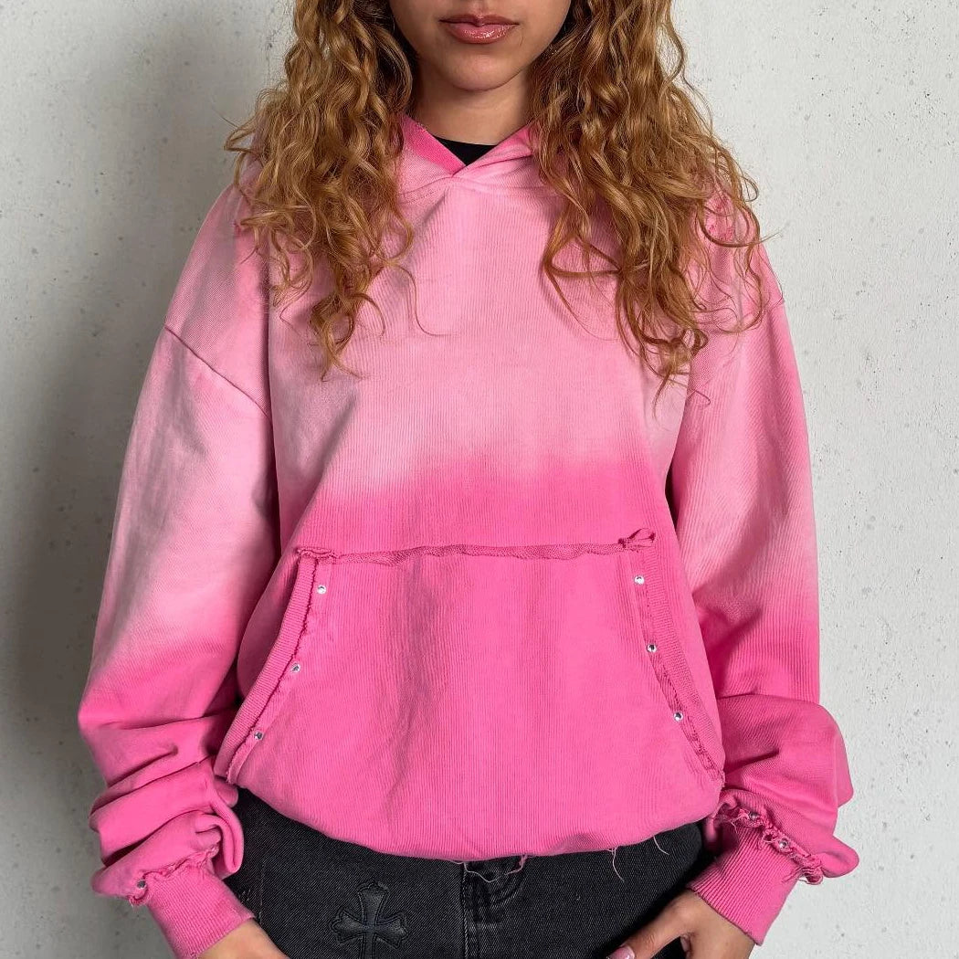 US Free Tax Oversized Distressed Hoodie Manufacturer Acid Wash Sun Faded Cropped Rhinestone Hoodie for Women