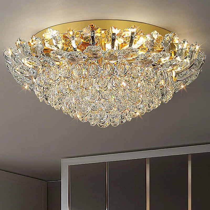 2025 Creative Design Modern Simple Metal Crystal Flower Ceiling Lamp Round Cone Small Ceiling Lamp for Hotel Bedroom Wedding