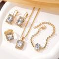 Best-Selling High-End 3-Piece Women's Jewelry Set Europe United States Diamond Geometric Square Necklace Earrings Ring All Alloy