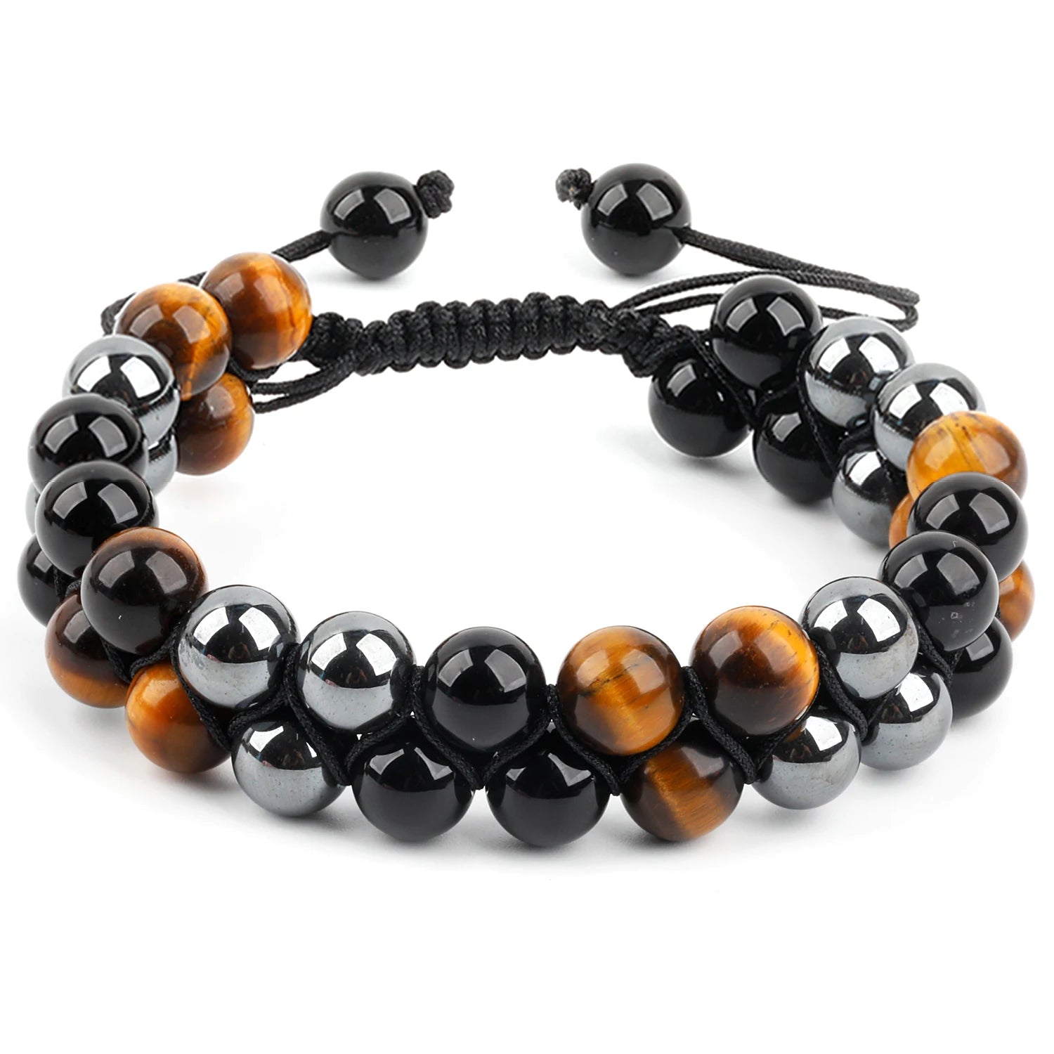 Mens & Womens Classic Hematite Black Obsidian Tiger Eye 8mm Beaded Anxiety Bracelet-Adjustable Wedding Gift