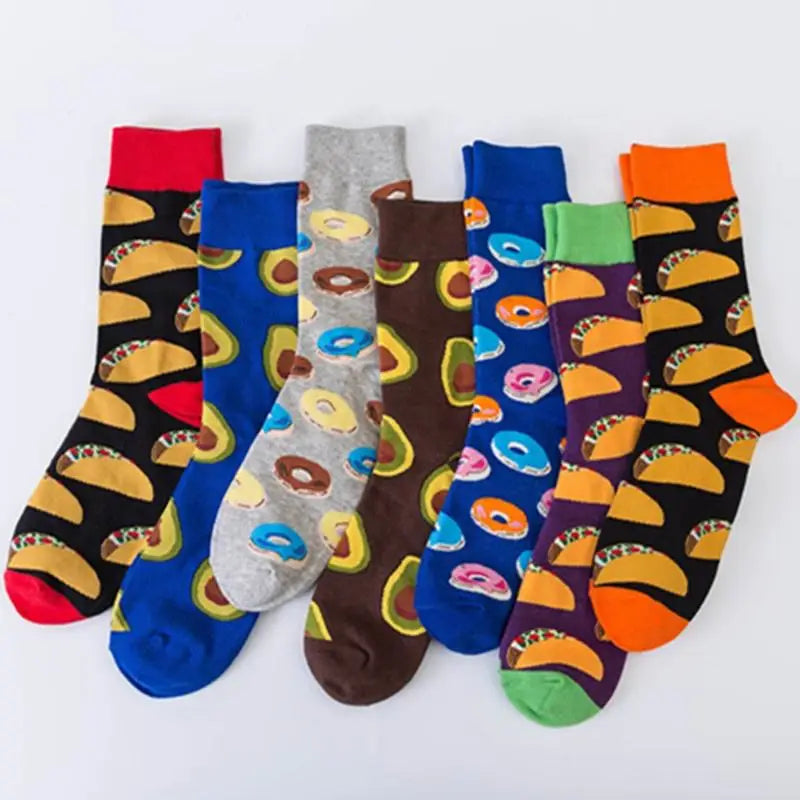 Wholesale Funny Food Cotton Crew Socks for Men High Quality Novelty Avocado Taco Donut Pattern Casual Business Style for Summer