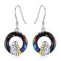 Trendy Jewelry 925 Sterling Silver Two Tone Plated Cute Dog and Girl Crystal Circle Hook Earrings