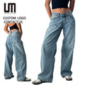 2025 New Women Y2K Loose Straight Jeans - Low Waist Casual Denim Pants with Button Pocket Elegant Streetwear Trousers (OEM/ODM)