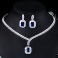 Bling Square Drop Royal Blue Cubic Zirconia Necklace and Earrings Women Party Jewelry Set for Wedding Brides Costume Accessories