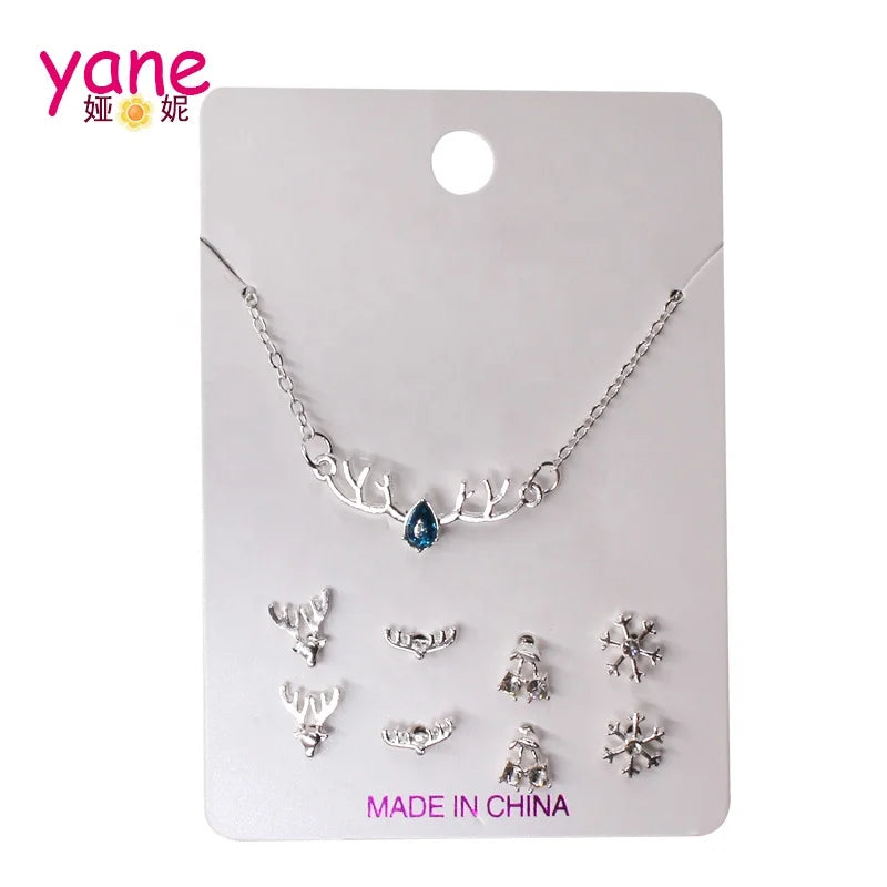 Fashion Antler Shape Alloy Earring Ornament Jewelry Girl Gift Necklace Earring Set