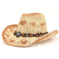 Bead Decor Hollow Out Cowboy Hat Summer Beach Sun Straw Hat for Women Men