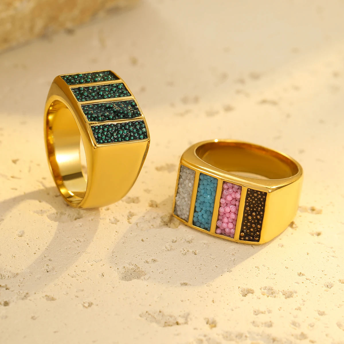 2025 NIMAI Stainless Steel 18K GOLD Clay Rhinestones Ring Personalized Custom Fillable Gemstone Ring