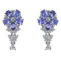 Sparkling Rhodium Plated 925 Silver Natural Tanzanite Flower Drop Earrings for Women for Wedding Party Anniversary Gift Idea