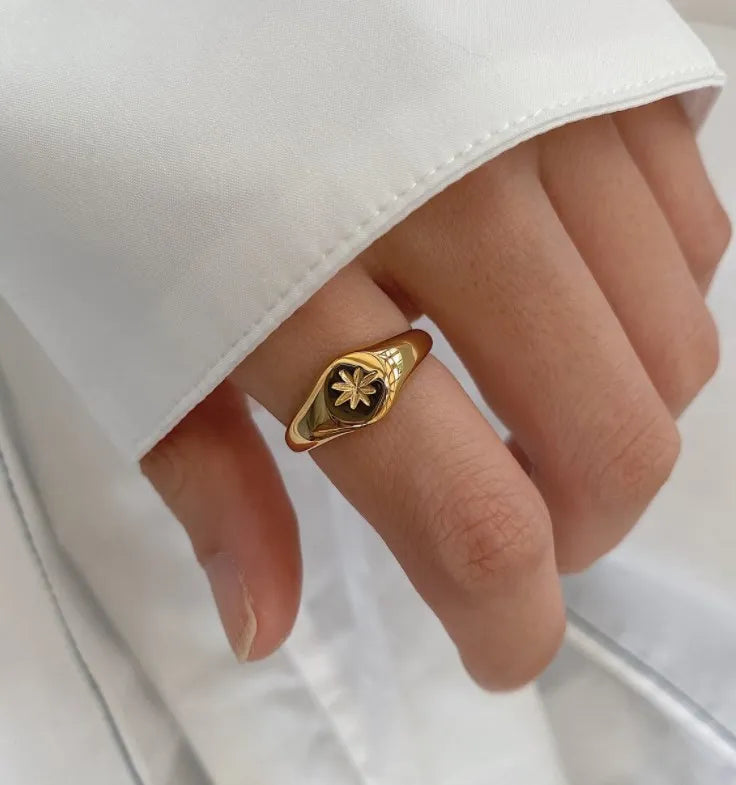 Hot Sale Jewelry 18k Gold Plated Hexagram Ring Stacking Rings Minimalist Dainty Signet Star Ring for Birthday Gift